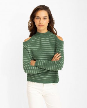 Женский вязаный свитер с круглым вырезом и открытыми плечами , зеленый Noon. Цвет: зеленый