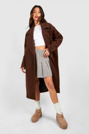 Объемное шерстяное пальто Midaxi с заниженными плечами boohoo, коричневый Boohoo