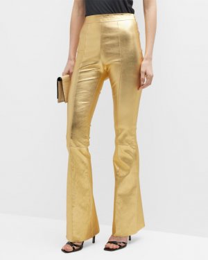 Золотистые кожаные брюки-клеш с эффектом металлик SPRWMN