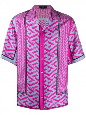 Рубашка с короткими рукавами и логотипом Greca Versace. Цвет: фиолетовый