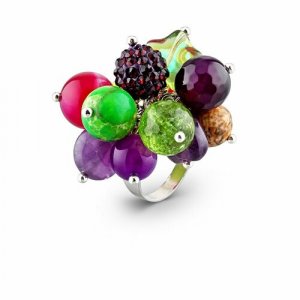 Кольцо , безразмерное, бежевый, фиолетовый Anna Slavutina. Цвет: бежевый/фиолетовый/зеленый