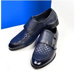 Туфли мужские кожаные монки синие 44 Roscote. Цвет: синий