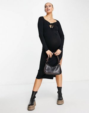 Черное трикотажное платье миди с перекрещенными бретелями ASOS DESIGN Maternity