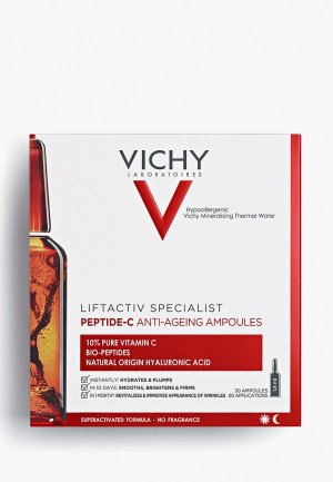 Сыворотка для лица Vichy LIFTACTIV Specialist Peptide-C, концентрированная антивозрастная, в ампулах, 30*1,8 мл. Цвет: прозрачный