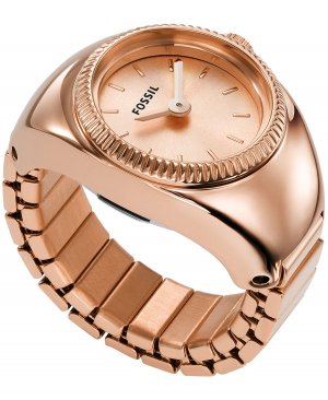 Женские часы-кольцо, двустрелочные часы-браслет из нержавеющей стали цвета розового золота, 15 мм , золотой Fossil