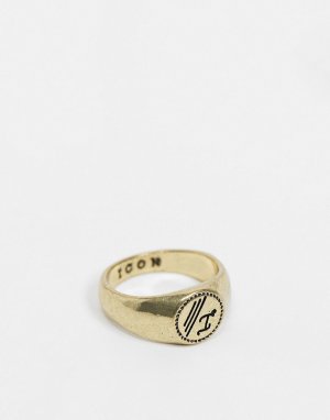 Золотистое кольцо-печатка с гравировкой -Золотистый Icon Brand