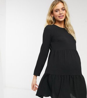 Черное ярусное платье мини с длинными рукавами и присборенной юбкой ASOS DESIGN Maternity-Черный цвет Maternity