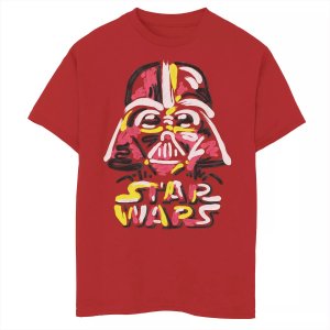 Футболка с нарисованным шлемом и постером изображением Дарта Вейдера для мальчиков 8–20 лет , красный Star Wars