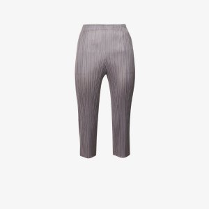 Укороченные трикотажные брюки прямого кроя со складками, серый Pleats Please Issey Miyake
