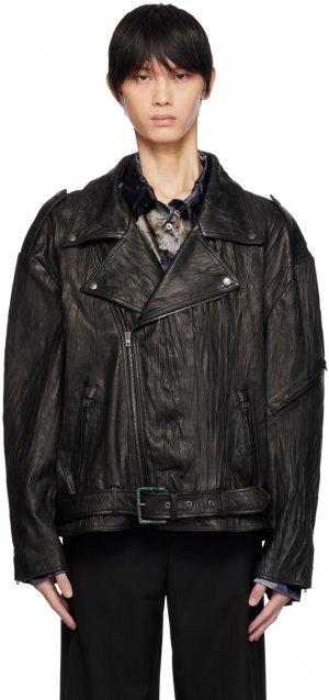 Черная кожаная жатая куртка Acne Studios