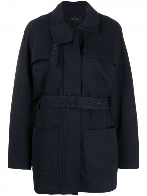 Приталенное пальто с поясом Low Classic. Цвет: синий
