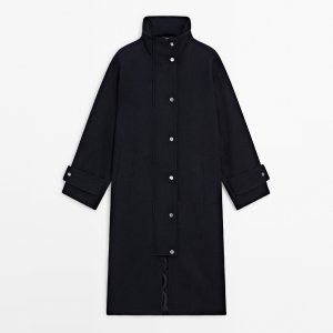 Пальто Long Wool With Quilted Lining, темно-синий Massimo Dutti. Цвет: синий