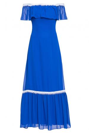 Платье макси с открытыми и плечами контрастным кружевом 190380 Bygakoff By Anastasia Makeeva. Цвет: синий