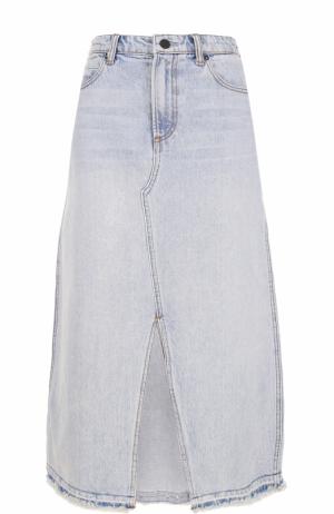 Джинсовая юбка-миди с высоким разрезом Denim X Alexander Wang. Цвет: голубой