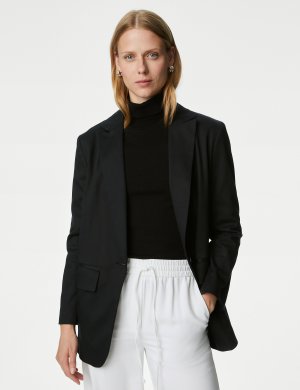 Свободный однобортный пиджак из смеси лиоцелла , черный Marks & Spencer