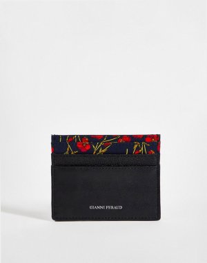 Кредитница из натуральной кожи с отделкой цветочным принтом в стиле либерти -Черный Gianni Feraud