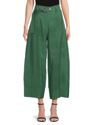 Легкие укороченные брюки с высокой талией и широкими штанинами Ganni, цвет Myrtle Green GANNI