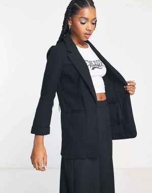 Черный текстурированный пиджак с напуском из джерси New Look