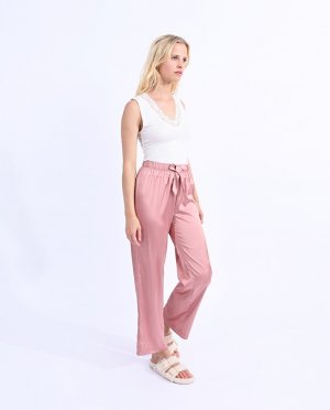 Женские длинные, воздушные широкие брюки с бантом , розовый Molly Bracken. Цвет: розовый