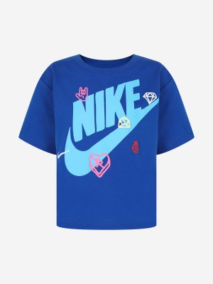 Футболка для девочек , Синий Nike. Цвет: синий
