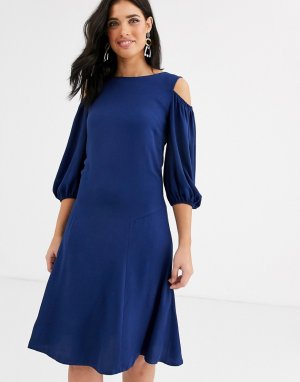 Короткое приталенное платье с вырезами на плечах Closet-Темно-синий Closet London