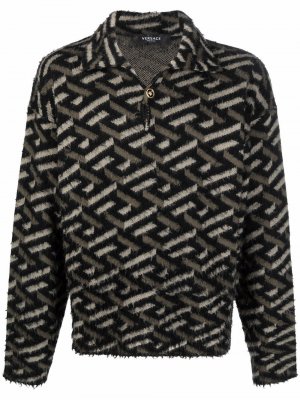 Трикотажная куртка с геометричным принтом Versace Collection. Цвет: черный