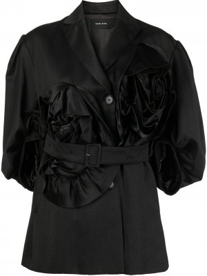 Атласная блузка с цветочной аппликацией и поясом Simone Rocha. Цвет: черный