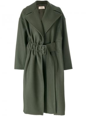 Свободное пальто с поясом Maison Flaneur. Цвет: зелёный
