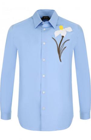 Хлопковая рубашка с аппликацией No. 21. Цвет: голубой