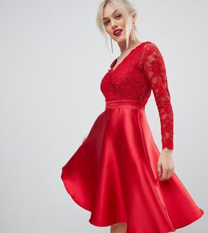 Платье для выпускного с кружевным топом -Красный City Goddess Petite