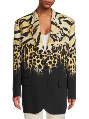 Однобортный пиджак с животным принтом , цвет Black Multi Roberto Cavalli