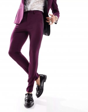 Суперузкие брюки-смокинг ASOS фиолетового цвета. Цвет: фиолетовый