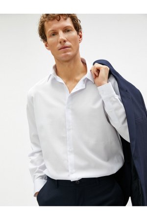Базовая рубашка Классический воротник с манжетами Длинный рукав Без железа , белый Koton