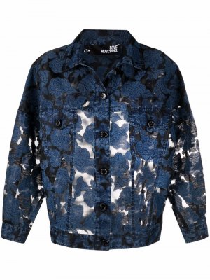 Джинсовая куртка оверсайз с вышивкой Love Moschino. Цвет: синий