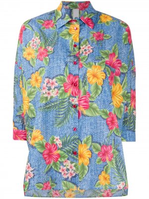 Рубашка с укороченными рукавами и принтом Hawaii Ultràchic. Цвет: синий