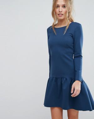 Платье с длинными рукавами и расклешенным краем Closet London. Цвет: синий