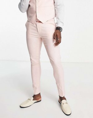 Розовые суперузкие льняные костюмные брюки Asos. Цвет: розовый