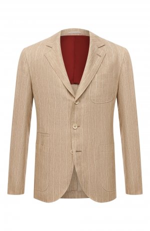 Льняной пиджак Brunello Cucinelli. Цвет: бежевый