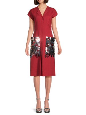 Платье миди из смесового шелка с украшением , цвет China Red Bottega Veneta