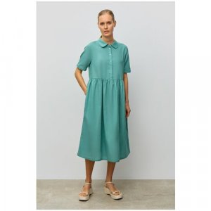 Платье-рубашка , повседневное, свободный силуэт, миди, карманы, размер 44, зеленый Baon. Цвет: зеленый