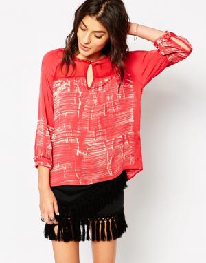 Шелковая блузка с рукавами 3/4 и мазками кисти Gypsy 05. Цвет: красный