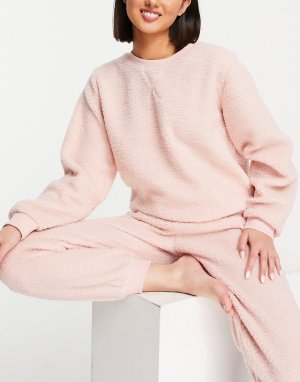 Комплект одежды для дома из лонгслива и брюк искусственного меха -Розовый цвет Miss Selfridge