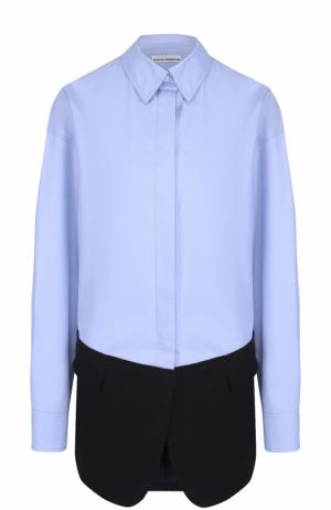 Хлопковая блуза прямого кроя с контрастной отделкой Paco Rabanne. Цвет: голубой