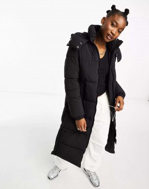 Хлопок: Удлиненная куртка-пуховик для мамы на пуговицах со съемным капюшоном черного цвета Cotton:On. Цвет: черный