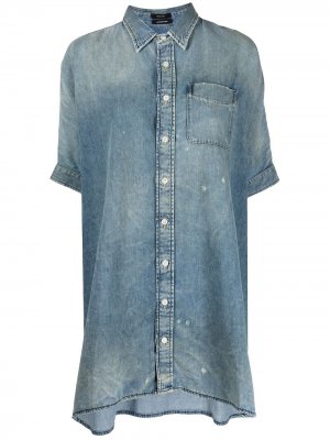 Джинсовое платье-рубашка с эффектом потертости R13. Цвет: синий