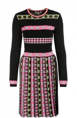 Приталенное мини-платье с контрастным принтом и плиссированной юбкой Emilio Pucci. Цвет: разноцветный