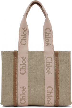 Бежево-розовая сумка-тоут среднего размера Woody Chloe Chloé