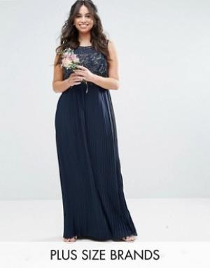 Платье макси с декорированным лифом и плиссированной юбкой Lovedrobe L Luxe. Цвет: темно-синий