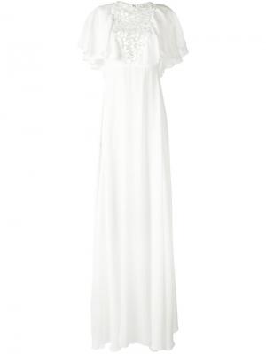 Вечернее платье с оборками и отделкой макраме Giambattista Valli. Цвет: белый