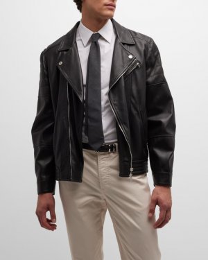 Мужская асимметричная кожаная мотоциклетная куртка Brunello Cucinelli